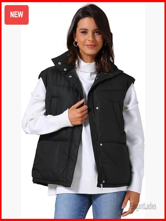 Jackets & Blazers - Women's Lightweight Puffer Vest Stand Collar Sleeveless Winter Jacket